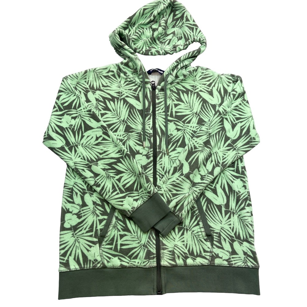 Lands End Hoodie Kids S 6-8 Green Palm Leaf Print Full Zip Fleece Sweatshirt